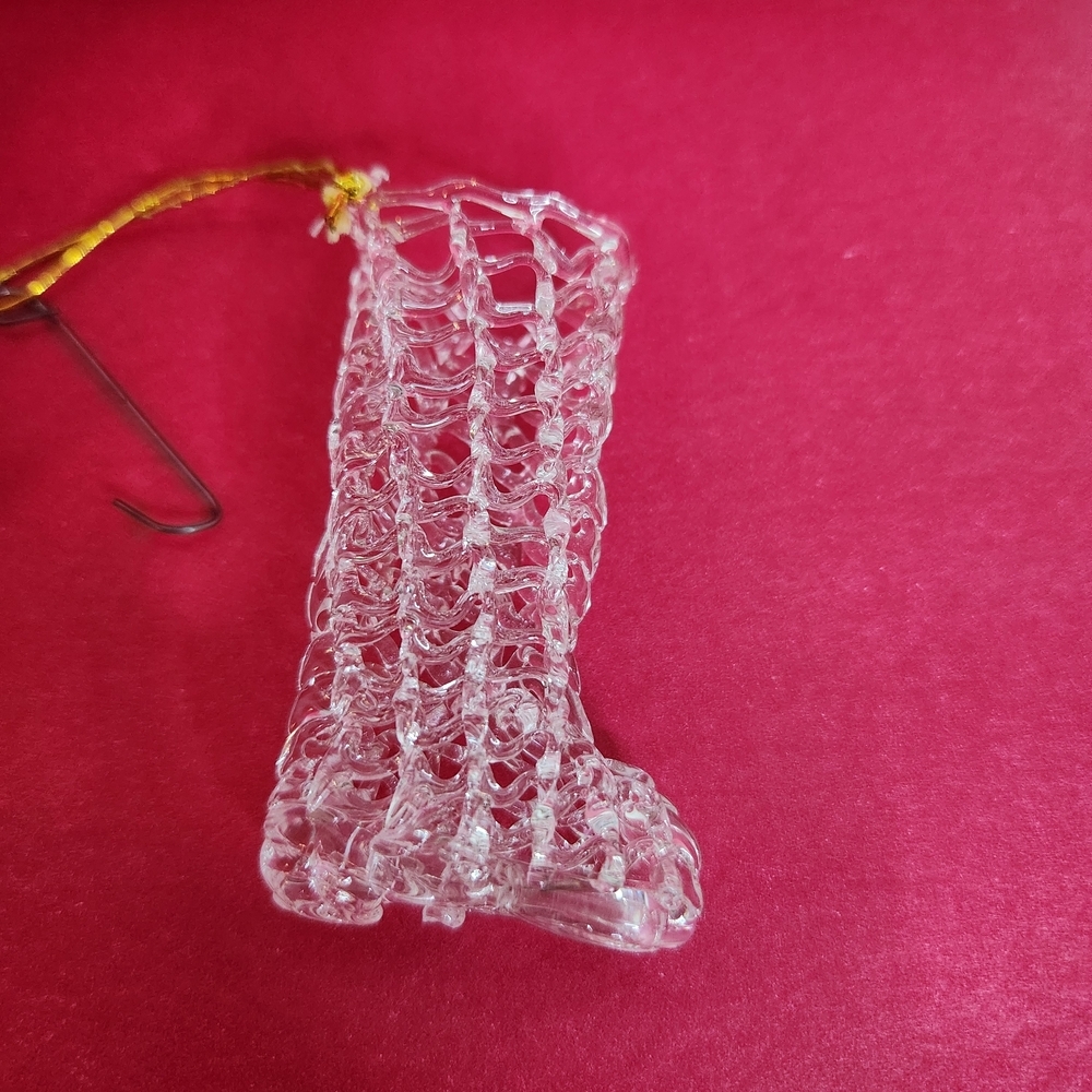 Vintage 4 Spun Glass Christmas Ornament Set. Heart, Sleigh, Stocking, Bell - Picture 4 of 7